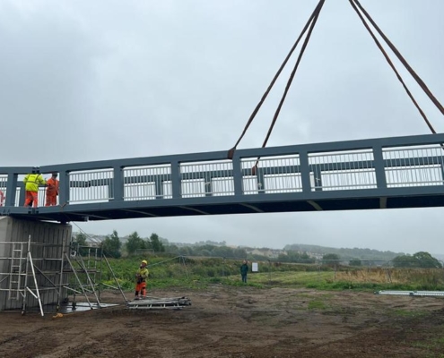 Bridge deck lowered into place