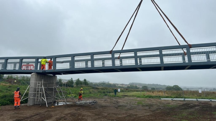 Bridge deck lowered into place